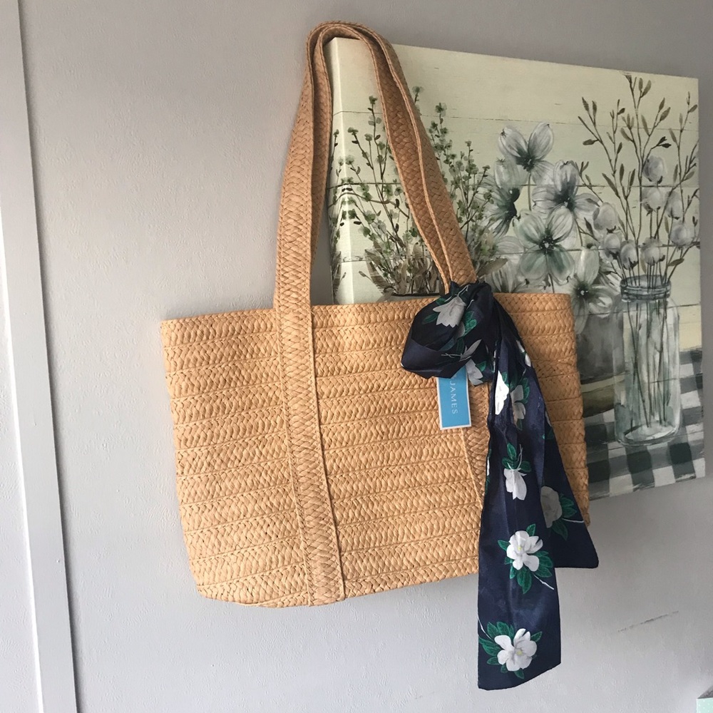 Draper james straw bag w/ floral scarf